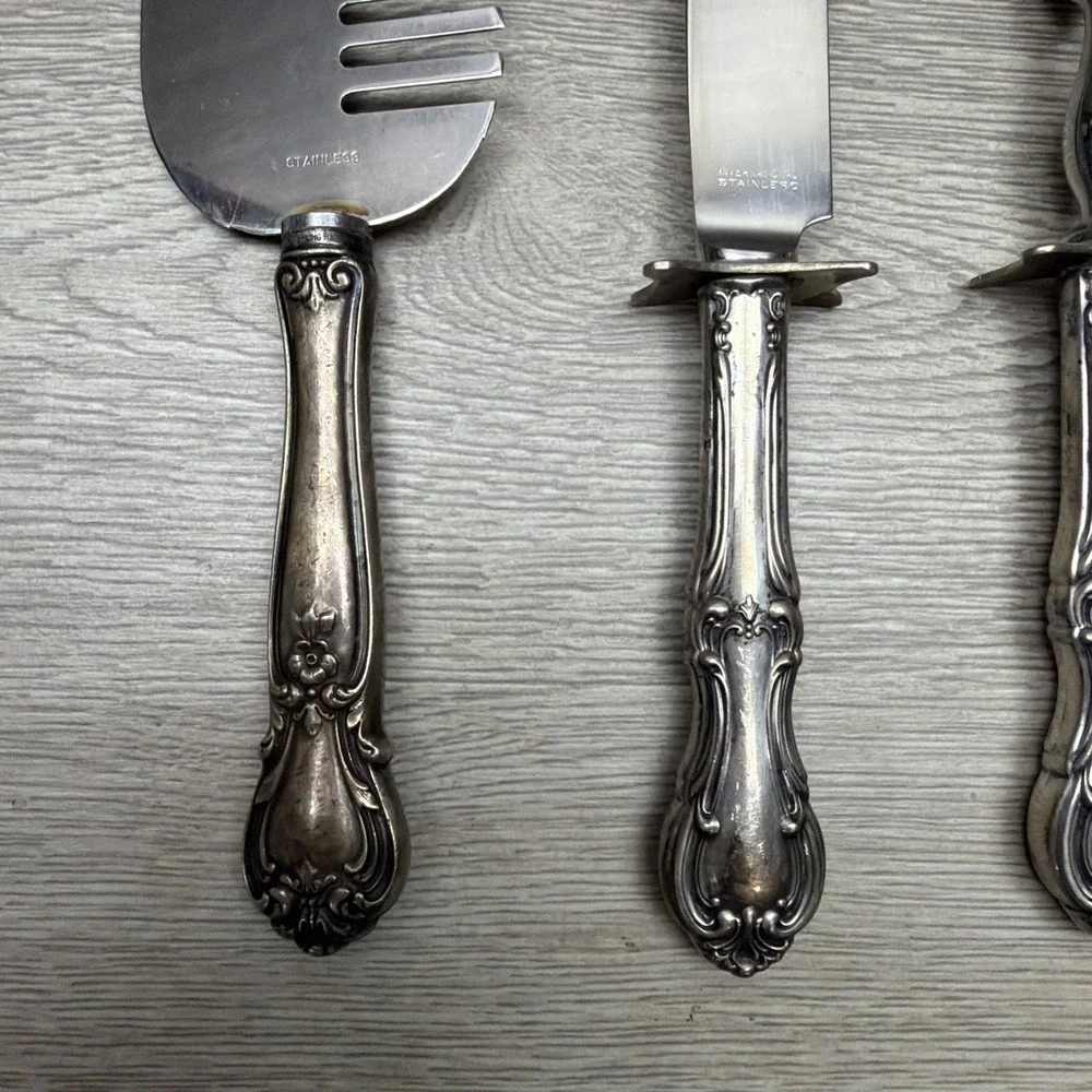 Vintage Lot Of 3 Sterling Silver Handle Silverware. Steak Knife, Carving Fork